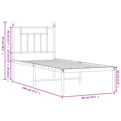 Bedframe Metaal Zwart 75 x 190 cm met hoofdbord