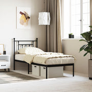 Bedframe metaal zwart 75x190 cm met hoofdbord