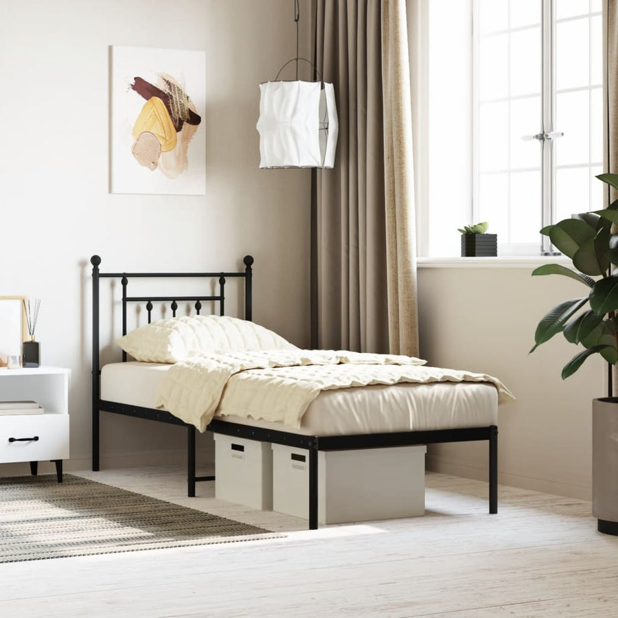 Bedframe Metaal Zwart 75 x 190 cm met hoofdbord