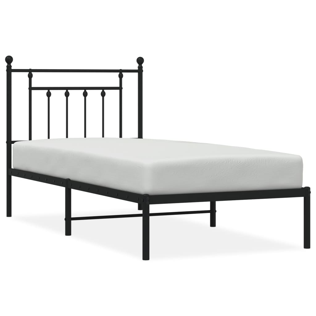 Bedframe Metaal 80 x 200 cm Zwart met hoofdbord
