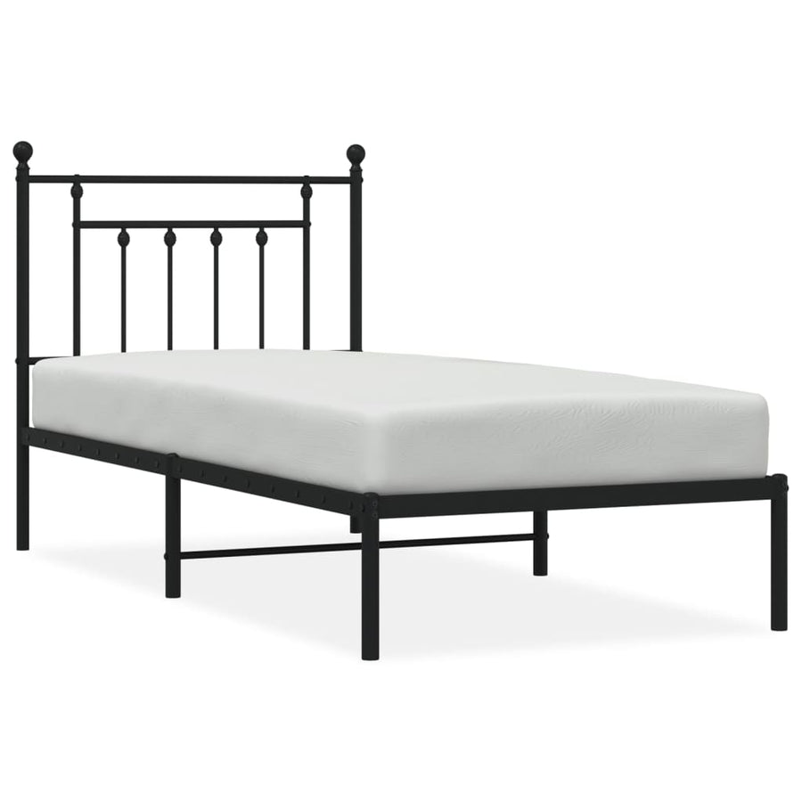 Bedframe Metaal 80 x 200 cm Zwart met hoofdbord