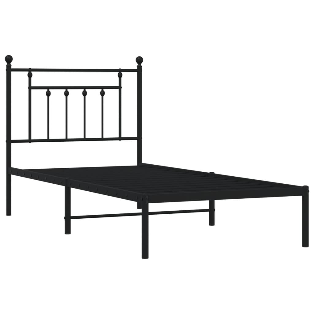 Bedframe Metaal 80 x 200 cm Zwart met hoofdbord