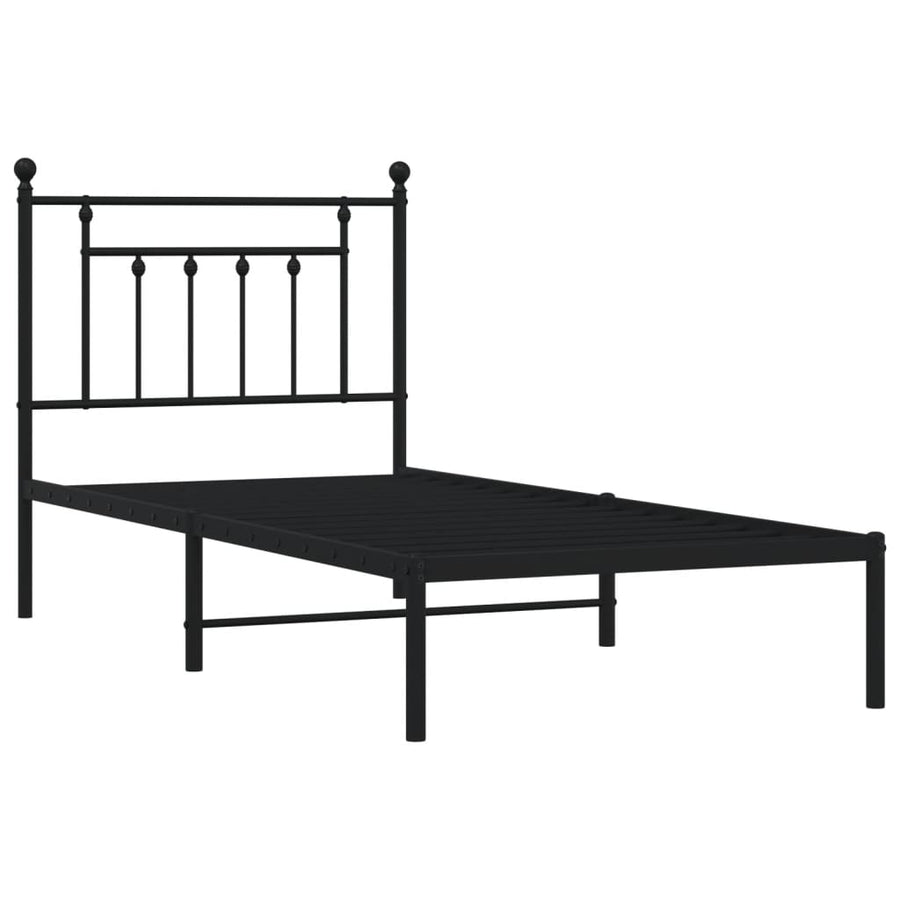 Bedframe Metaal 80 x 200 cm Zwart met hoofdbord