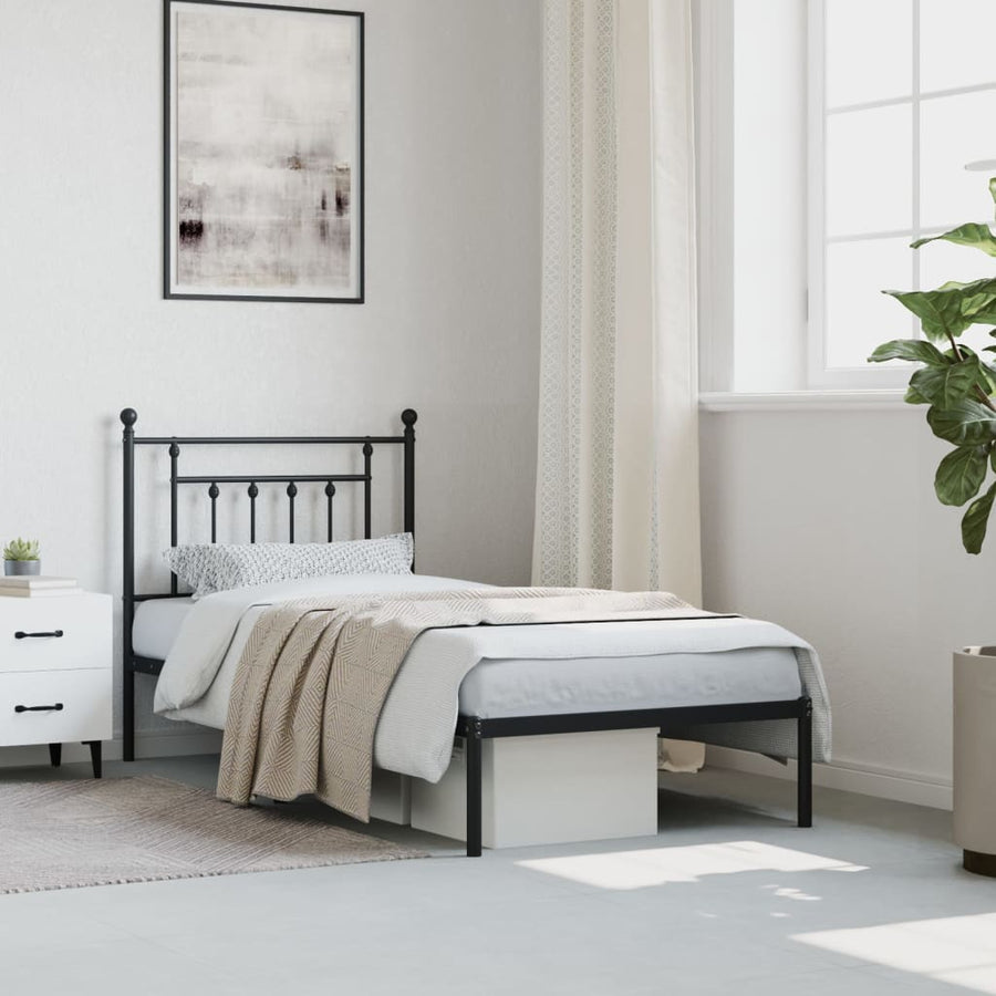 Bedframe Metaal 80 x 200 cm Zwart met hoofdbord