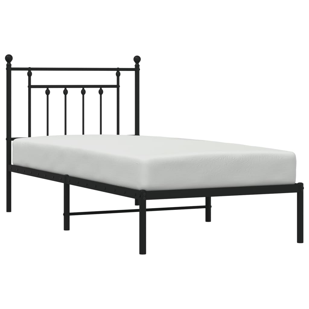 Bedframe Metaal 80 x 200 cm Zwart met hoofdbord