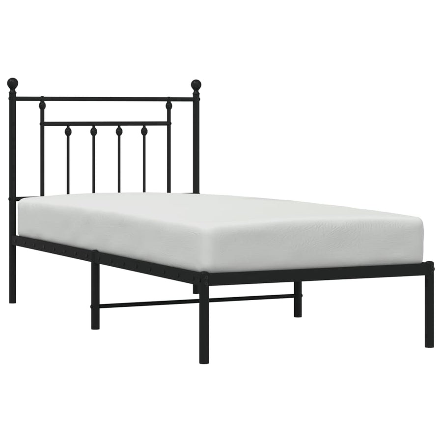 Bedframe Metaal 80 x 200 cm Zwart met hoofdbord