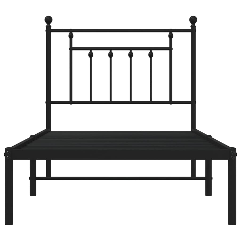 Bedframe Metaal 80 x 200 cm Zwart met hoofdbord