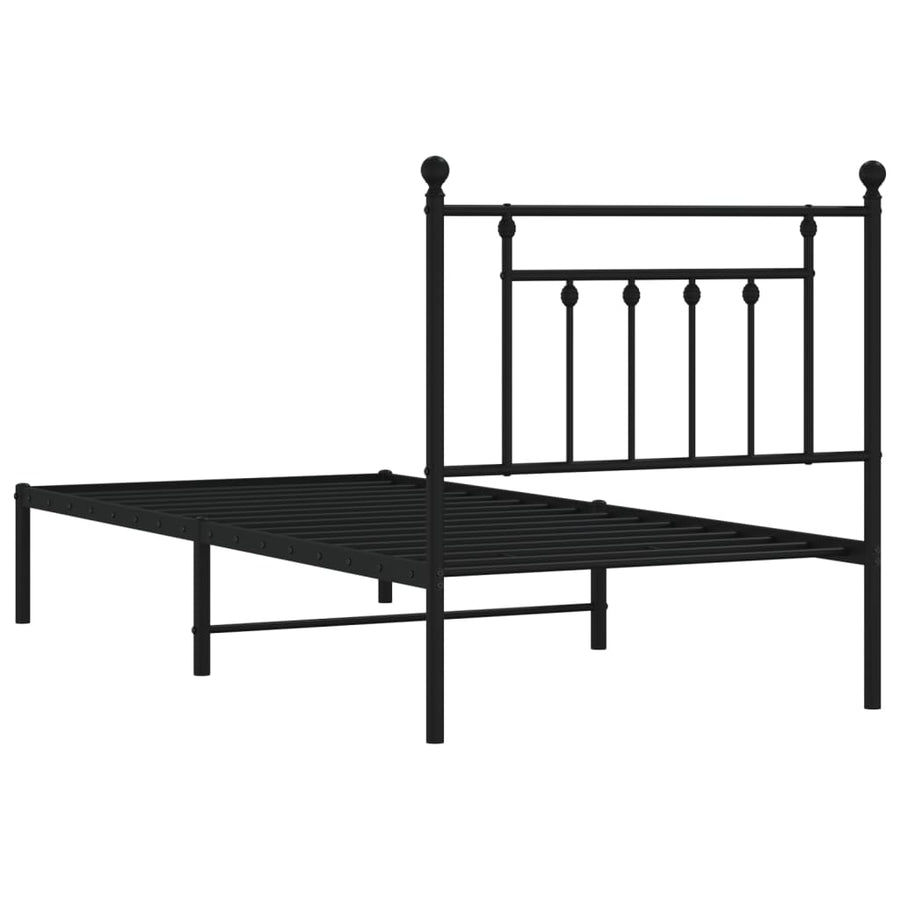Bedframe Metaal 80 x 200 cm Zwart met hoofdbord