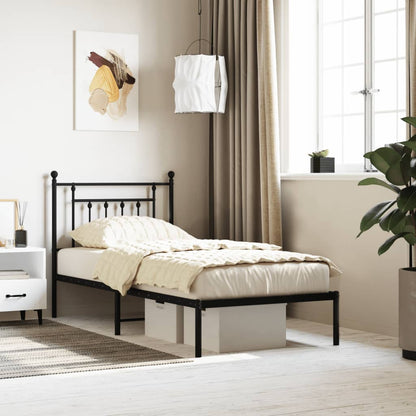 Bedframe Metaal 80 x 200 cm Zwart met hoofdbord