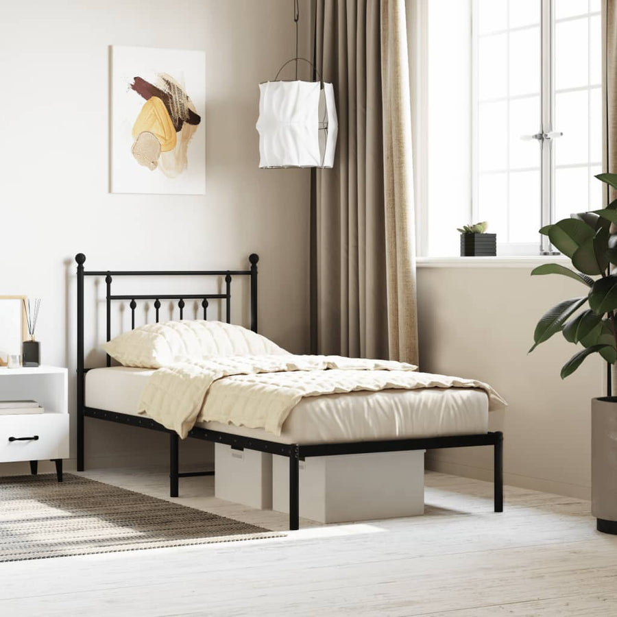 Bedframe Metaal 80 x 200 cm Zwart met hoofdbord