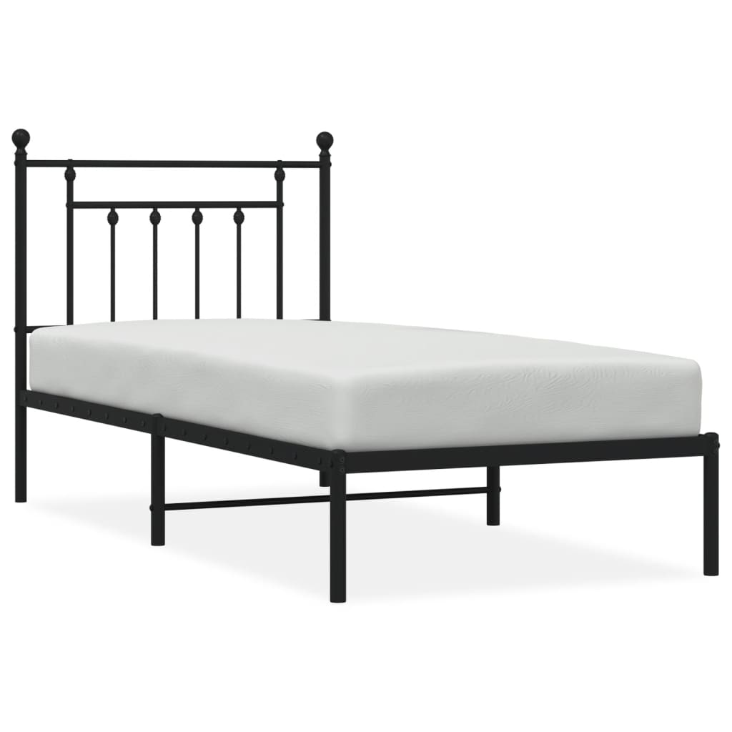 Bedframe Metaal 90 x 190 cm Zwart met hoofdbord