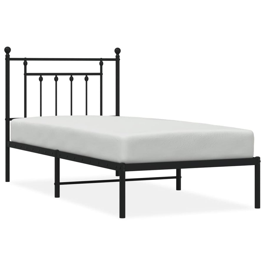 Bedframe Metaal 90 x 190 cm Zwart met hoofdbord