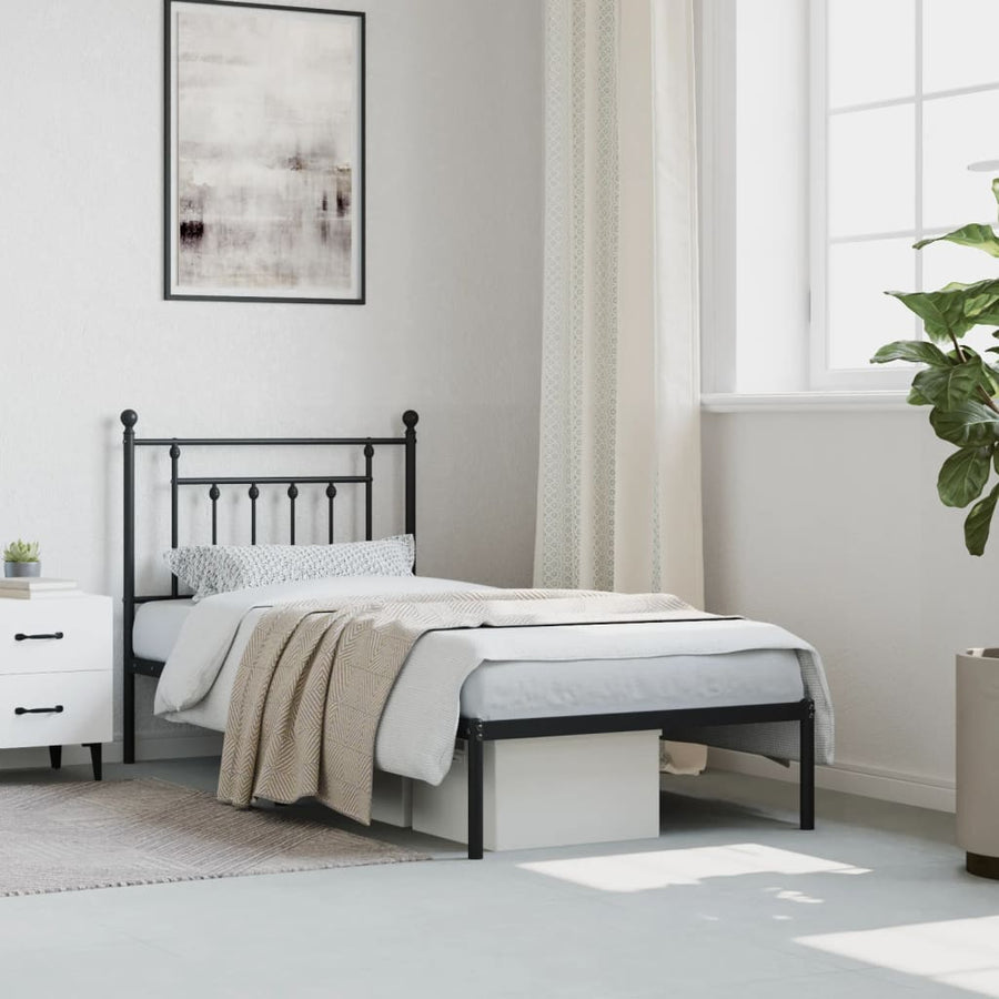 Bedframe Metaal 90 x 190 cm Zwart met hoofdbord