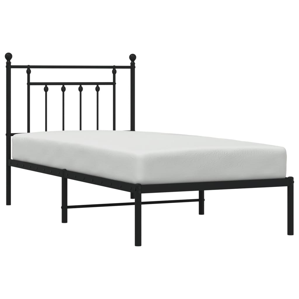 Bedframe Metaal 90 x 190 cm Zwart met hoofdbord