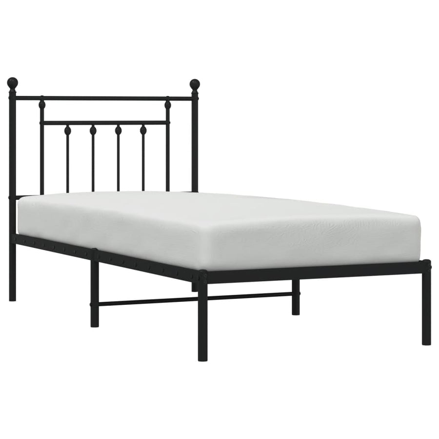Bedframe Metaal 90 x 190 cm Zwart met hoofdbord