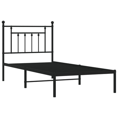 Bedframe Metaal 90 x 190 cm Zwart met hoofdbord