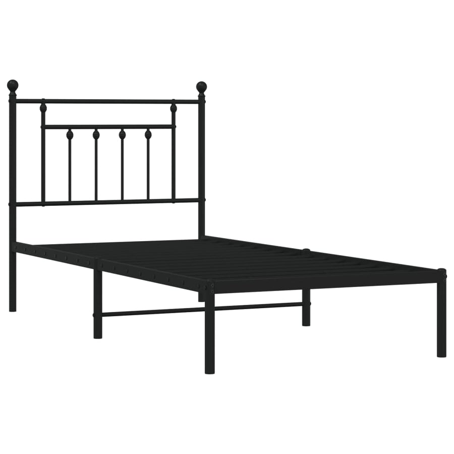 Bedframe Metaal 90 x 190 cm Zwart met hoofdbord