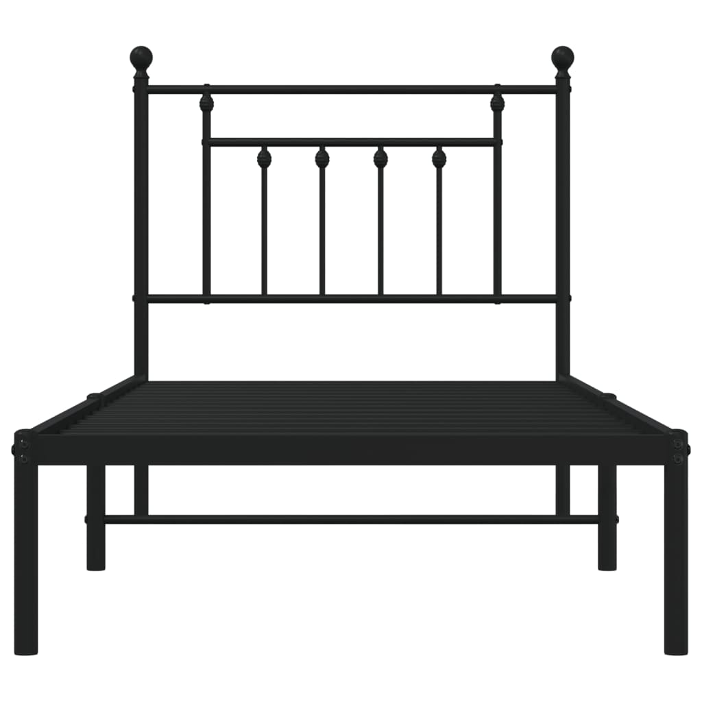 Bedframe Metaal 90 x 190 cm Zwart met hoofdbord