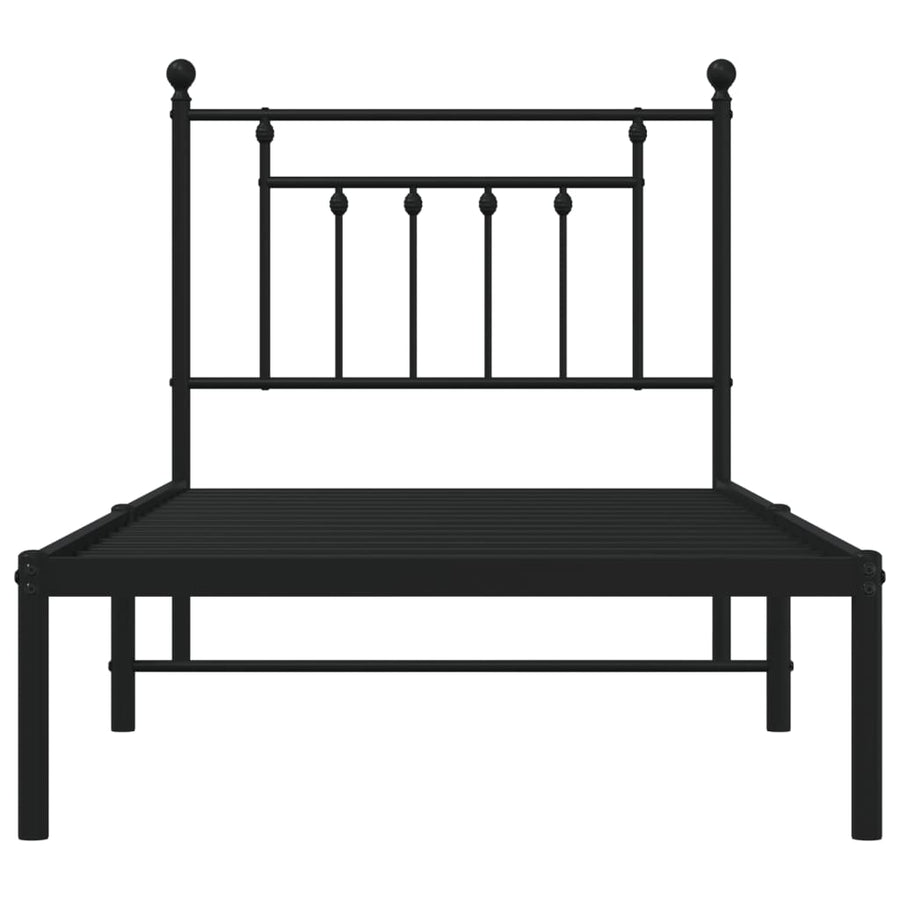 Bedframe Metaal 90 x 190 cm Zwart met hoofdbord