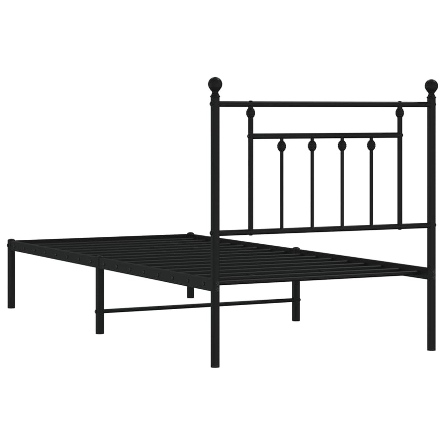 Bedframe Metaal 90 x 190 cm Zwart met hoofdbord