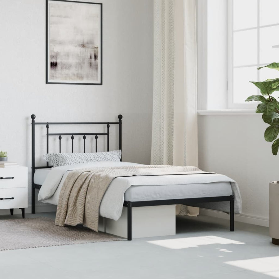 Bedframe Metaal 100 x 190 cm Zwart met hoofdbord