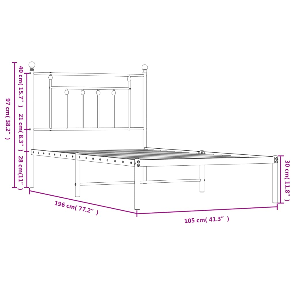 Bedframe Metaal 100 x 190 cm Zwart met hoofdbord