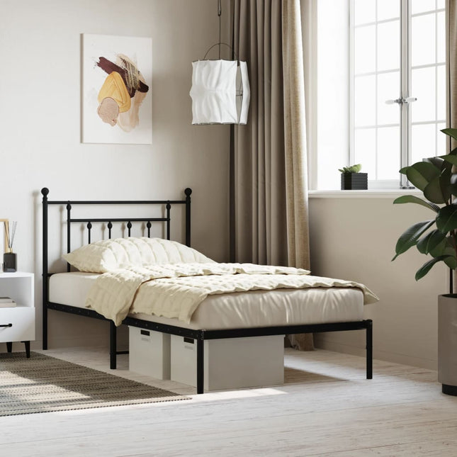 Bedframe Metaal 100 x 190 cm Zwart met hoofdbord