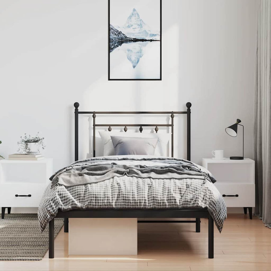 Bedframe met hoofdbord metaal zwart 100x200 cm