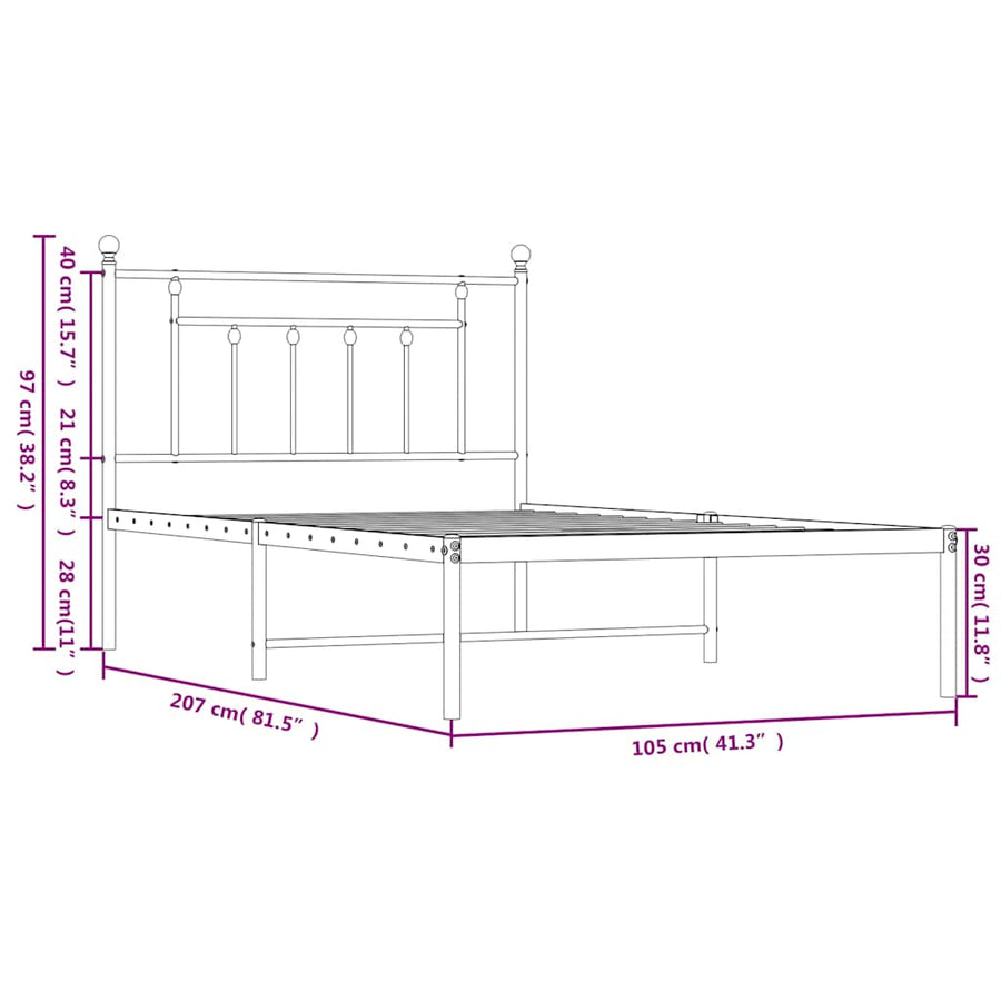 Bedframe met hoofdbord metaal zwart 100x200 cm