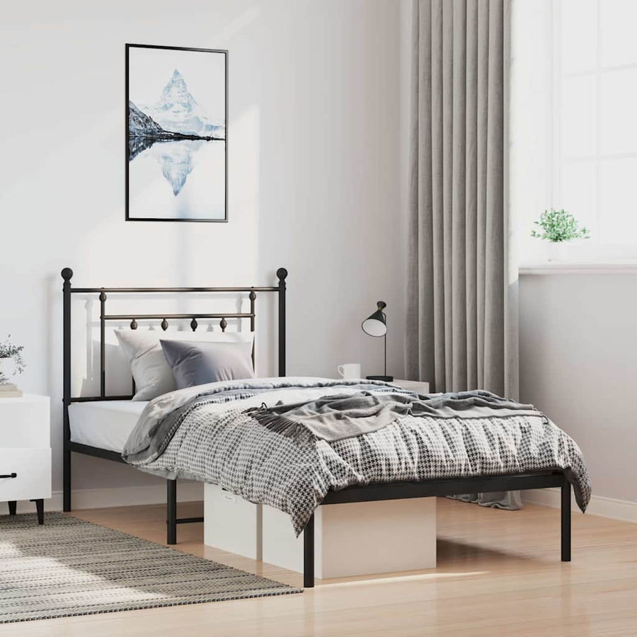 Bedframe met hoofdbord metaal zwart 100x200 cm