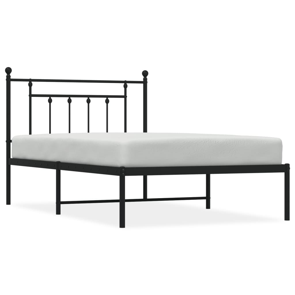 Bedframe Metaal 107 x 203 cm Zwart met hoofdbord