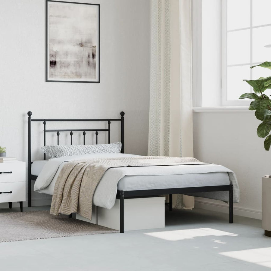 Bedframe Metaal 107 x 203 cm Zwart met hoofdbord