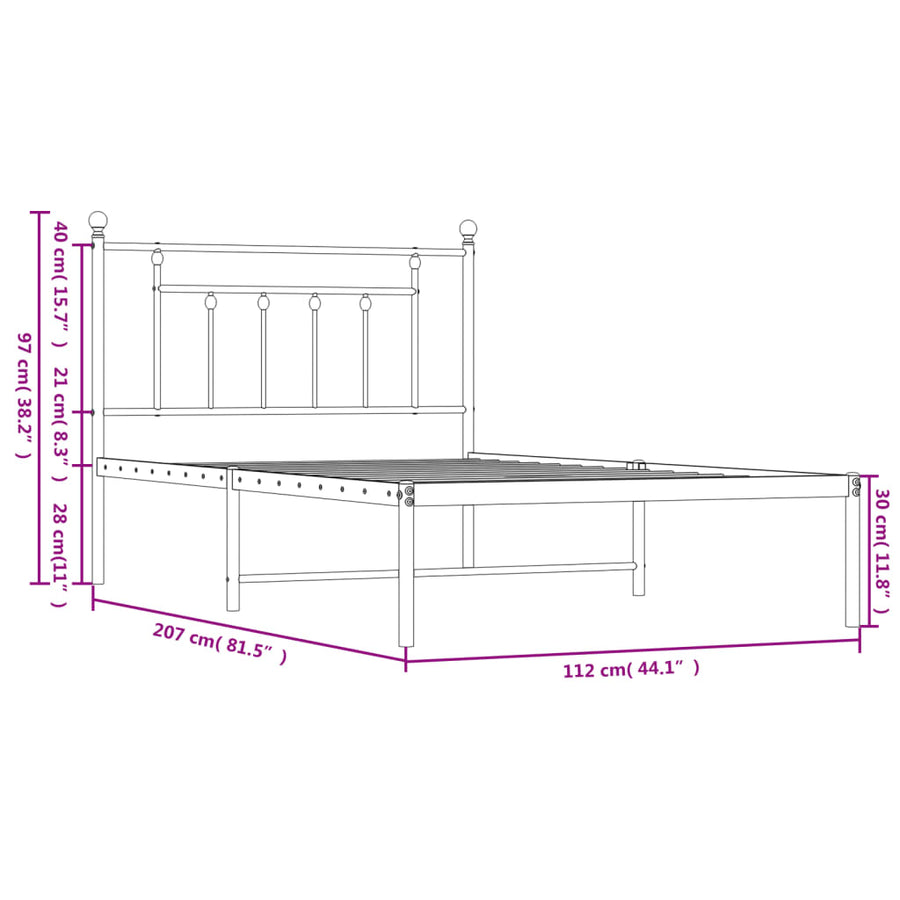 Bedframe Metaal 107 x 203 cm Zwart met hoofdbord