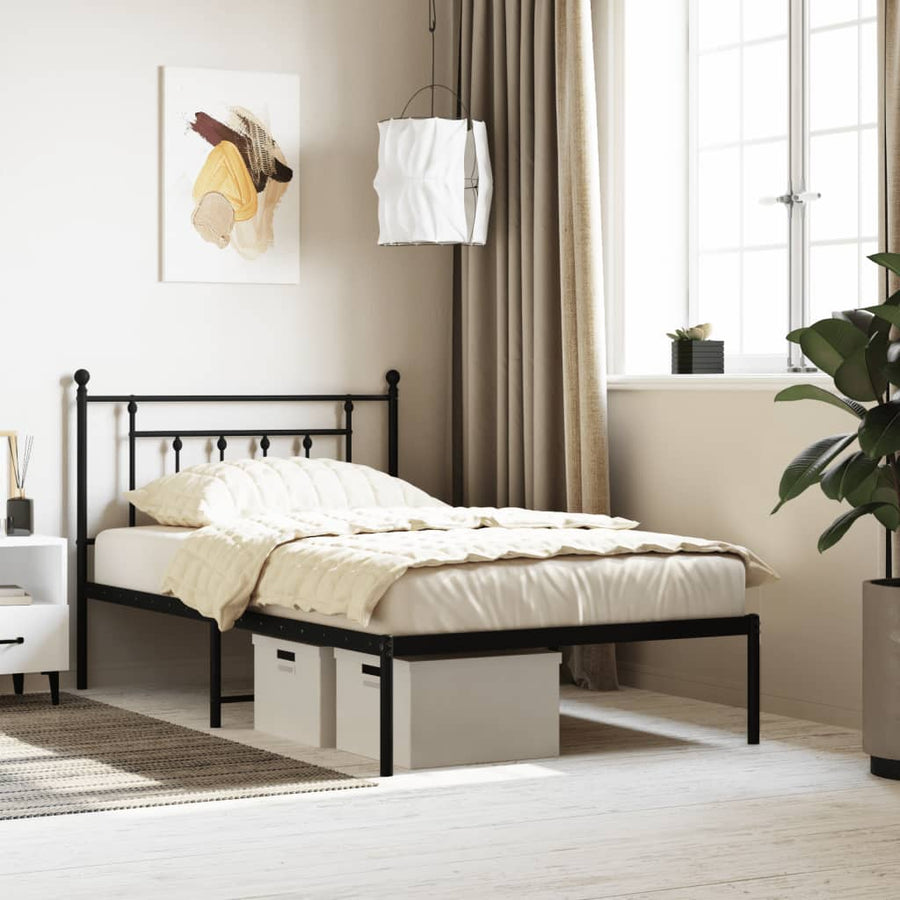 Bedframe Metaal 107 x 203 cm Zwart met hoofdbord