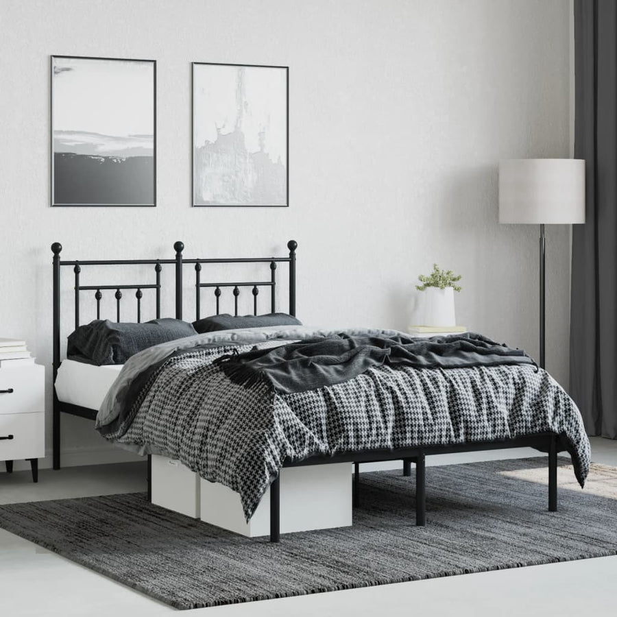 Bedframe Metaal 135 x 190 cm Zwart met hoofdbord