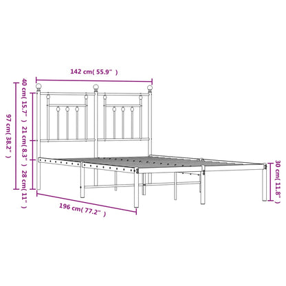 Bedframe Metaal 135 x 190 cm Zwart met hoofdbord