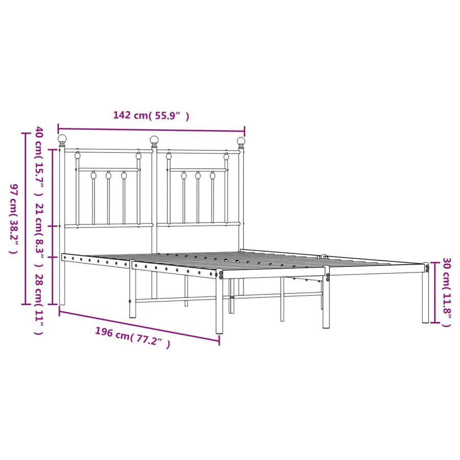 Bedframe Metaal 135 x 190 cm Zwart met hoofdbord