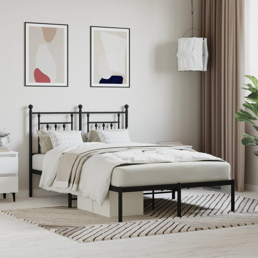 Bedframe Metaal 135 x 190 cm Zwart met hoofdbord