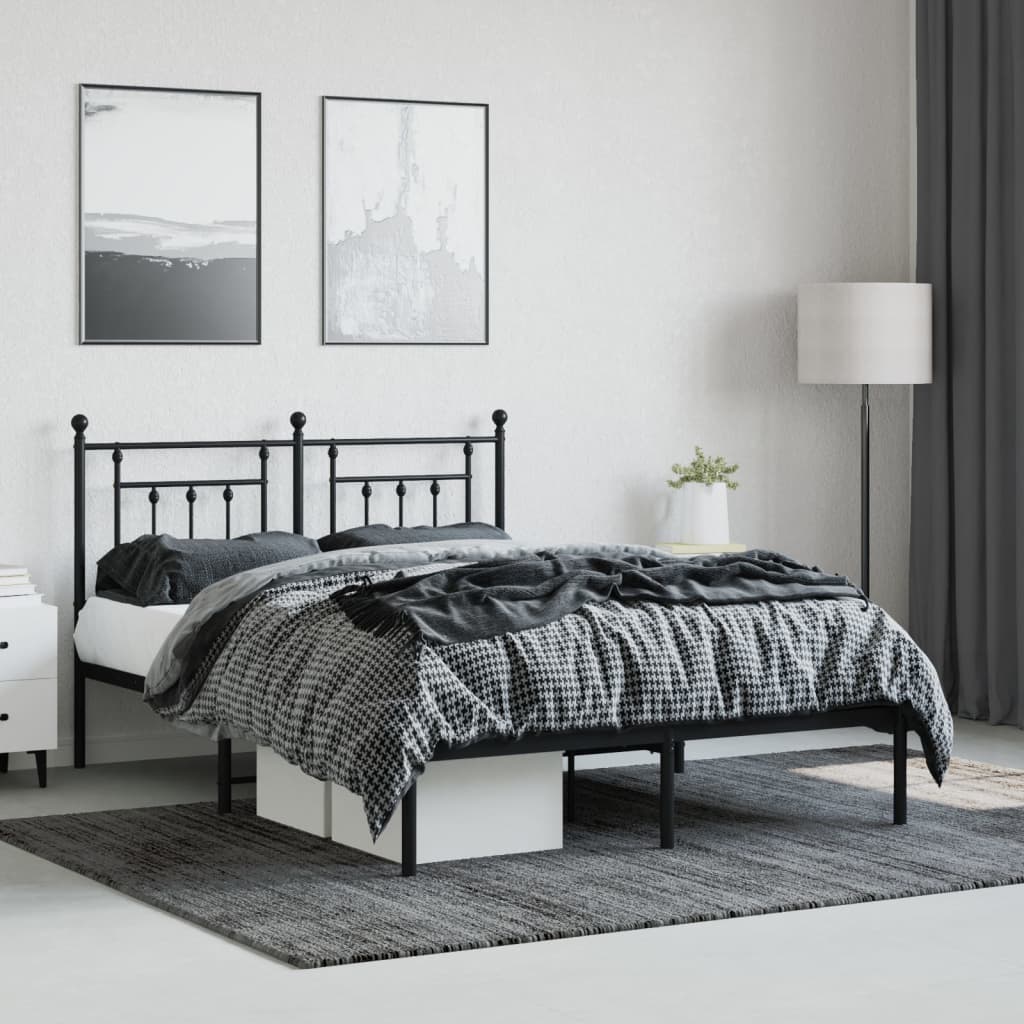 Bedframe Metaal 140 x 190 cm Zwart met hoofdbord