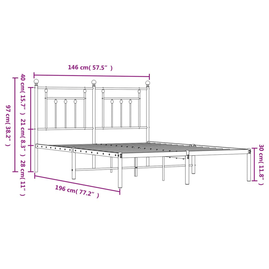 Bedframe Metaal 140 x 190 cm Zwart met hoofdbord