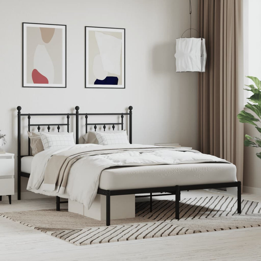 Bedframe Metaal 140 x 190 cm Zwart met hoofdbord