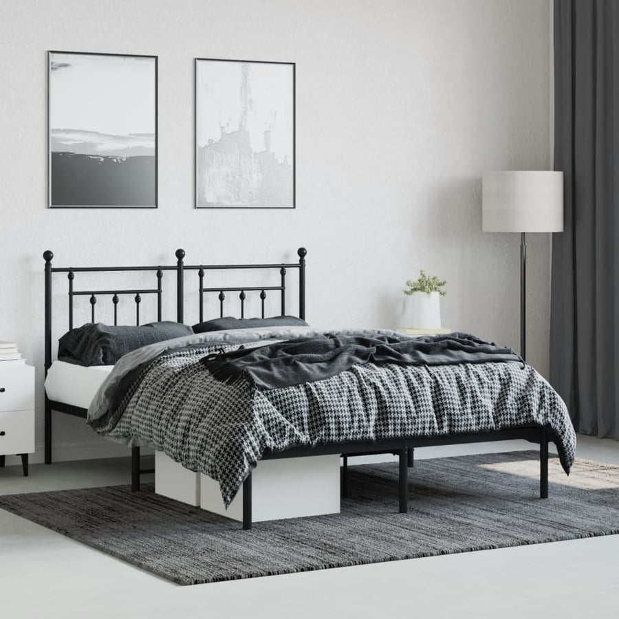 Bedframe Metaal 140 x 200 cm Zwart met hoofdbord