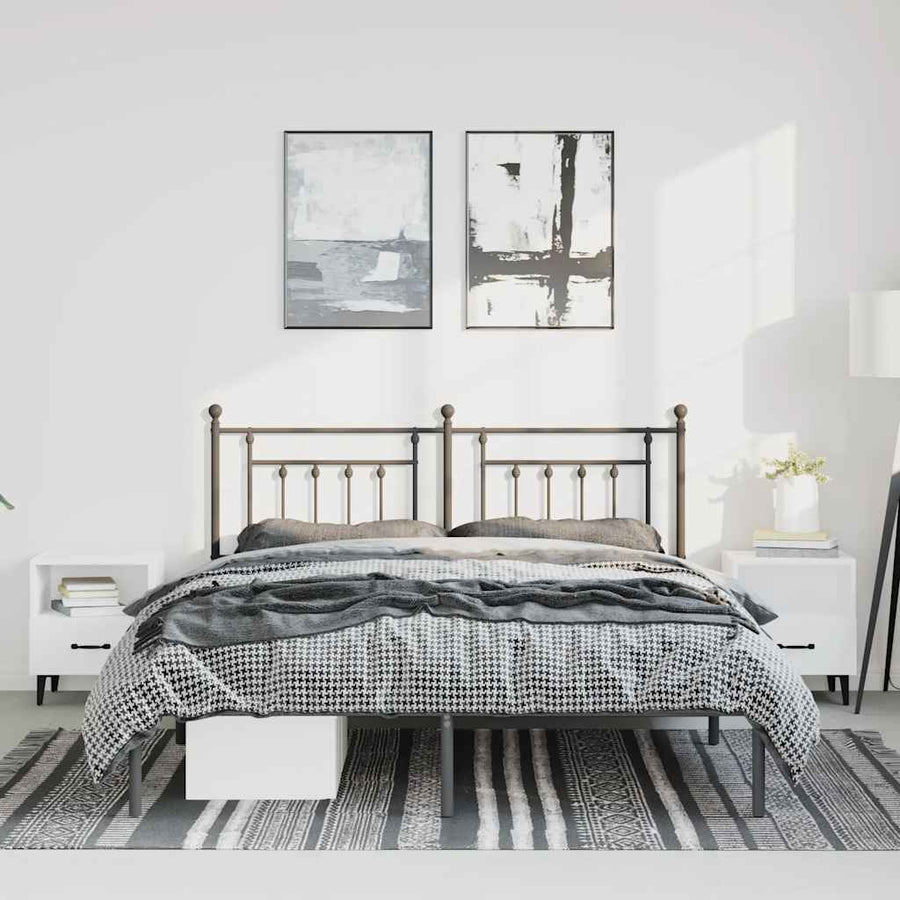 Bedframe met hoofdbord metaal zwart 150x200 cm