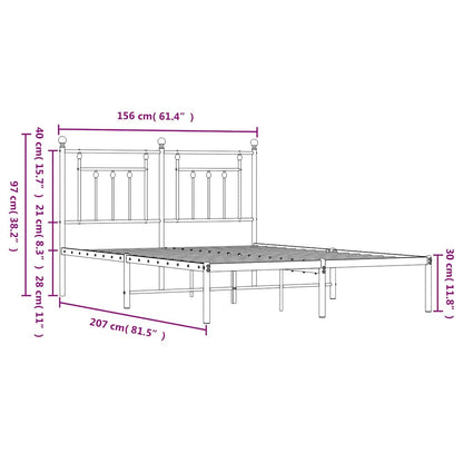 Bedframe met hoofdbord metaal zwart 150x200 cm