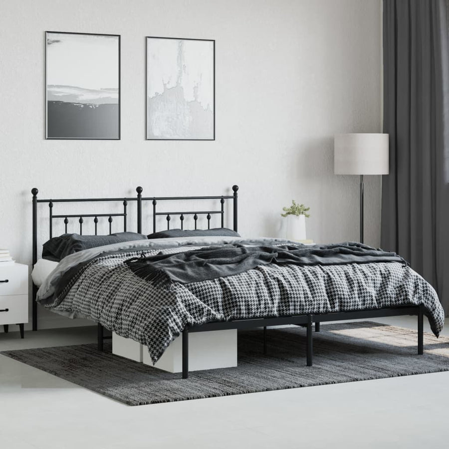 Bedframe Metaal 160 x 200 cm Zwart met hoofdbord
