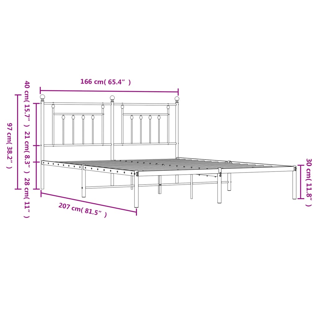 Bedframe Metaal 160 x 200 cm Zwart met hoofdbord
