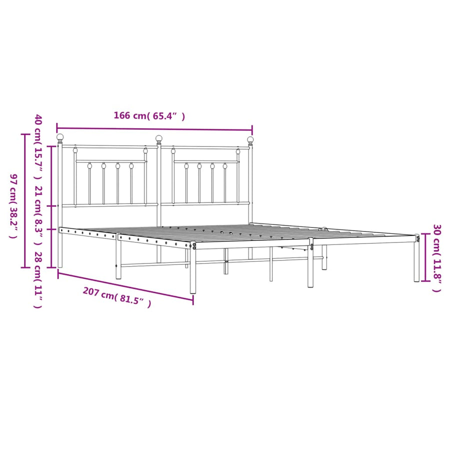 Bedframe Metaal 160 x 200 cm Zwart met hoofdbord
