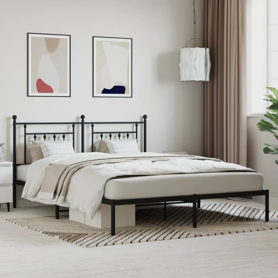 Bedframe Metaal 180 x 200 cm Zwart met hoofdbord