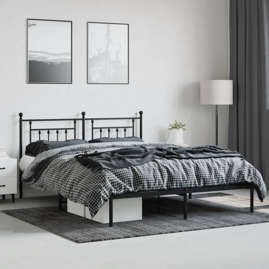 Bedframe Metaal 183 x 213 cm Zwart met hoofdbord