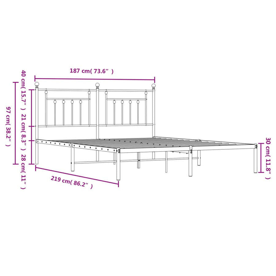 Bedframe Metaal 183 x 213 cm Zwart met hoofdbord
